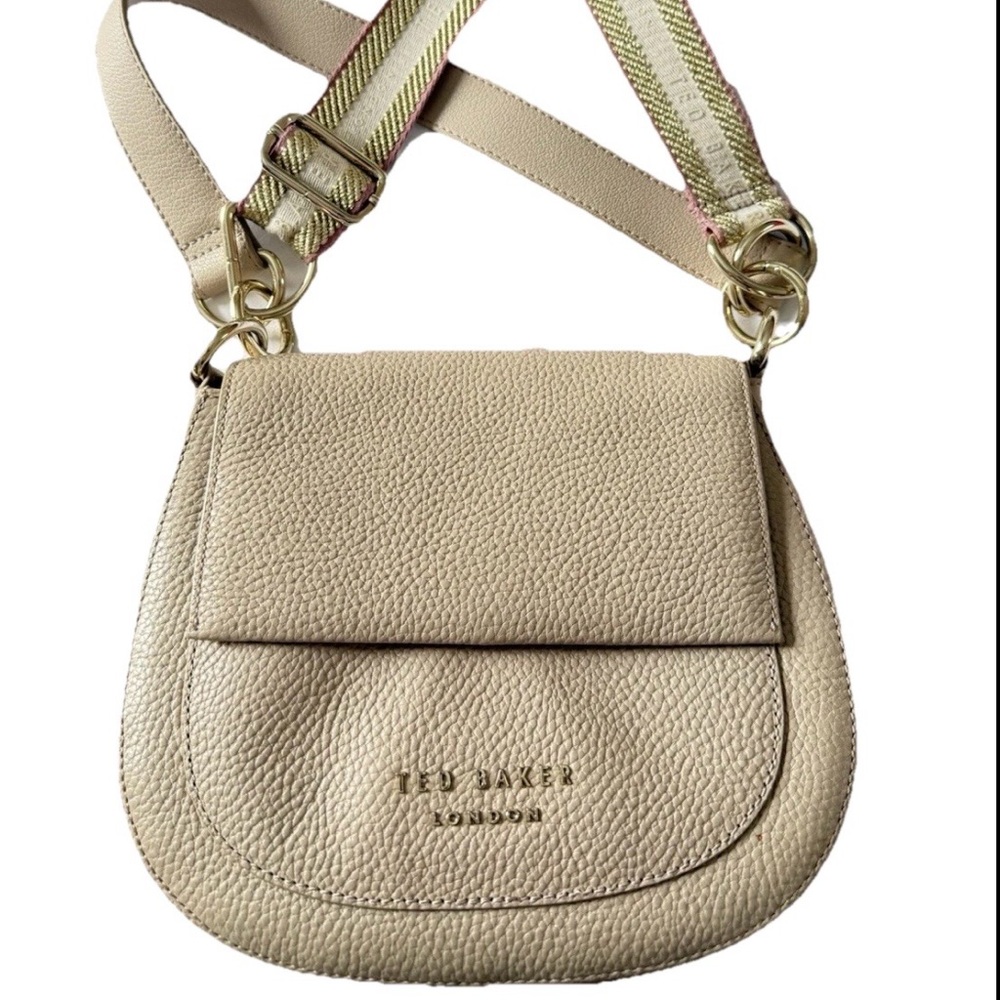 NWT Ted Baker Beige Crossbody Bag with Striped Strap